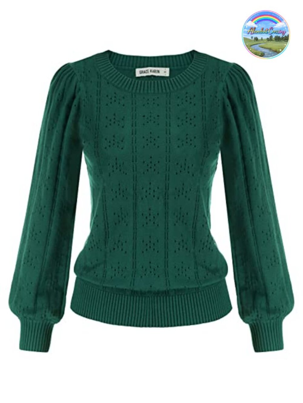 Women's Crochet Knit Puff Long Sleeve Pullover Sweater